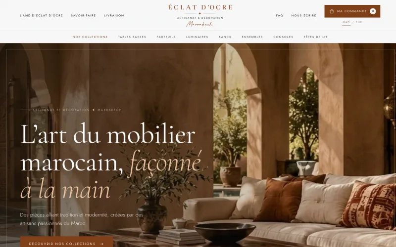 Page d'accueil de la boutique en ligne Éclat d'Ocre
